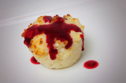 Rice pudding with fruit sauce